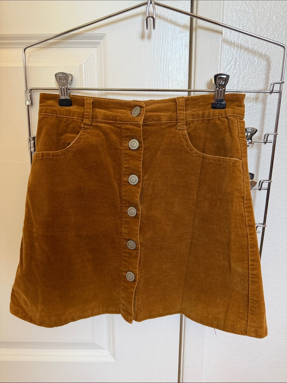 Brandy Melville Corduroy Button-Front Mini Skirt in Rust Brown